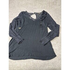 Rocawear Shirt‎ Womens 3X Black Lace And Beading Long Sleeve 90s Y2K Goth Fairy